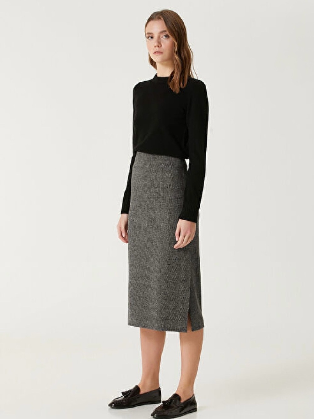 Vince Grey Prince Of Wales Checked Cotton-Blend Midi Skirt, size 4 - Picture 6 of 16